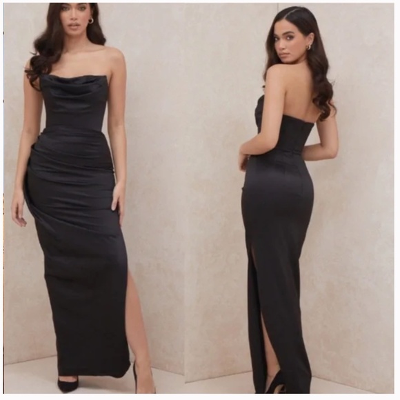 House of CB L A-C Adrienne black satin strapless corset maxi dress NWOT - Picture 11 of 14